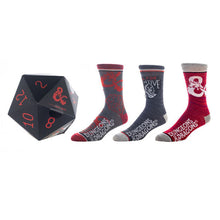 Load image into Gallery viewer, Dungeons & Dragons 3pk Crew Socks in D20 Box