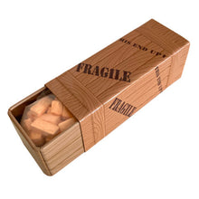 Load image into Gallery viewer, A Christmas Story Fragile "FRA-GEE-LAY" Sour Orange Leg Lamp Candy in Crate Shaped Tin