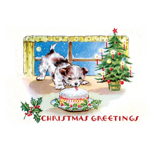 Load image into Gallery viewer, Dogs at Christmas 12 Reproduction Vintage Holiday Cars in Collectible Box by Laughing Elephant