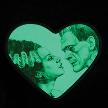 Load image into Gallery viewer, Glow in the Dark Heart Shaped Frankenstein's Monster & The Bride Mini Wristlet