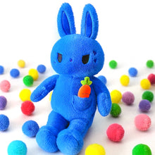 Load image into Gallery viewer, 31" Mischievous Lemonster Bunny Plush in Klein Blue with Removable Carrot by Fluffery