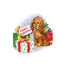 Load image into Gallery viewer, Dogs at Christmas 12 Reproduction Vintage Holiday Cars in Collectible Box by Laughing Elephant