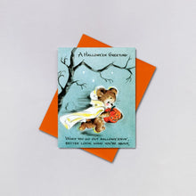 Load image into Gallery viewer, Reproduction Vintage Kitschy Bear and Pumpkin Halloween Card by Laughing Elephant
