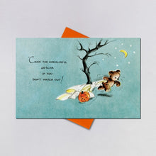 Load image into Gallery viewer, Reproduction Vintage Kitschy Bear and Pumpkin Halloween Card by Laughing Elephant