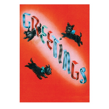 Load image into Gallery viewer, Dogs at Christmas 12 Reproduction Vintage Holiday Cars in Collectible Box by Laughing Elephant