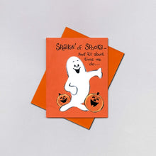 Load image into Gallery viewer, Retro Ghost and Pumpkins Cute Vintage Reproduction Halloween Card