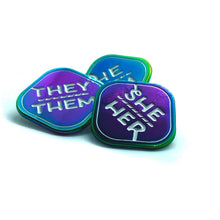 Load image into Gallery viewer, Shiny Anodized Rainbow Metal Pronoun Pin