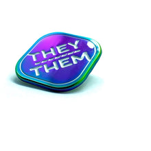 Load image into Gallery viewer, Shiny Anodized Rainbow Metal Pronoun Pin