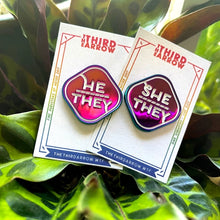 Load image into Gallery viewer, Shiny Anodized Rainbow Metal Pronoun Pin