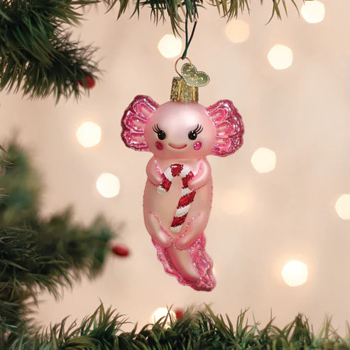 Axolotl Holding a Candy Cane Ornament by Old World Christmas