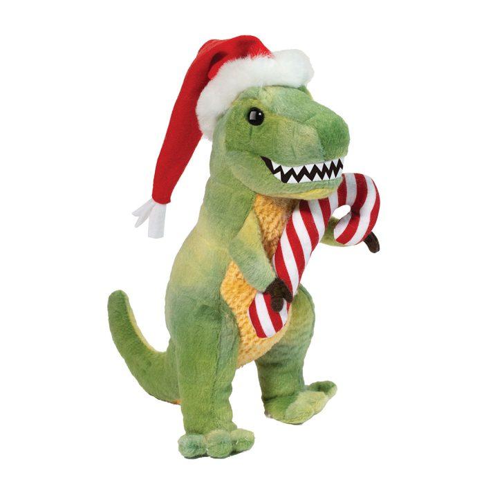 Mini T-Rex Plush Wearing a Santa Hat by Douglas