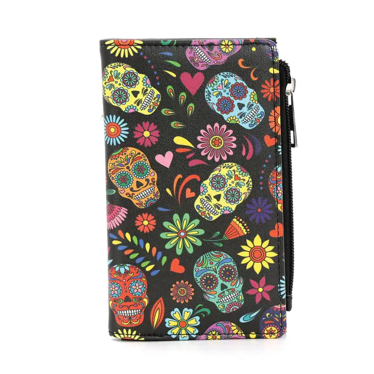 Floral Sugar Skull Collage Print Wallet